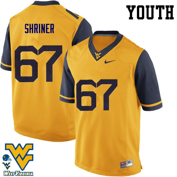 Youth #67 Alec Shriner West Virginia Mountaineers College Football Jerseys-Gold - Click Image to Close